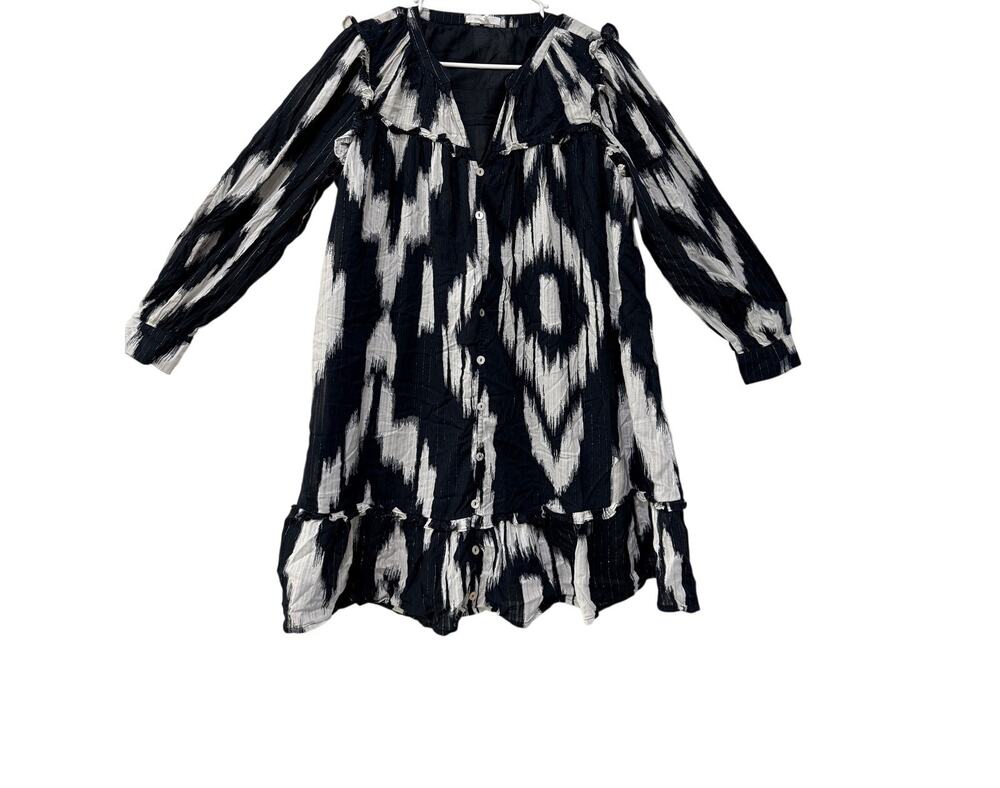 Maurices Women's Black & White Ikat Pattern Tunic Top / Dress Size M